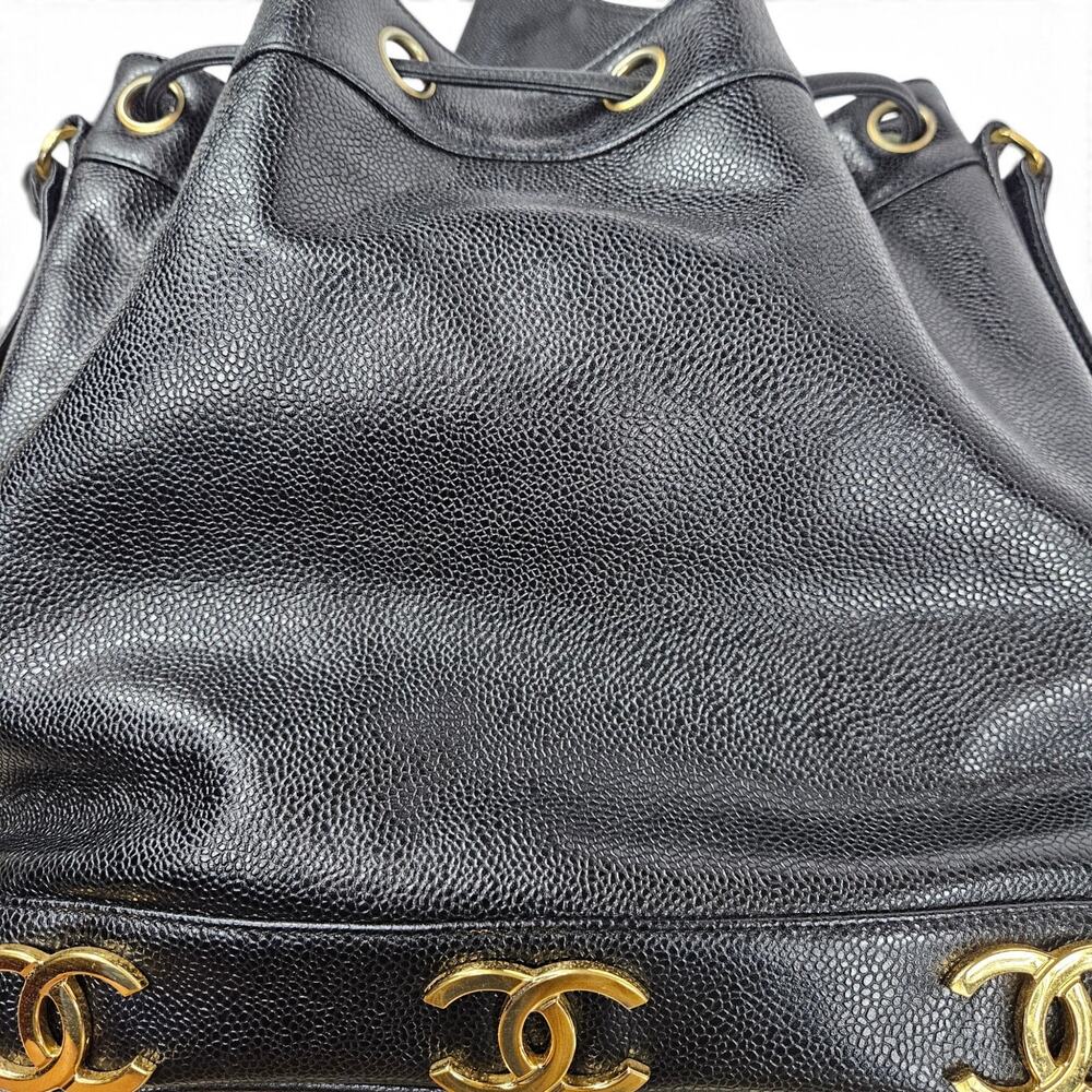 Vintage 90's Chanel Large Triple CC Bucket Bag Black Caviar Leather - Picture 9 of 13